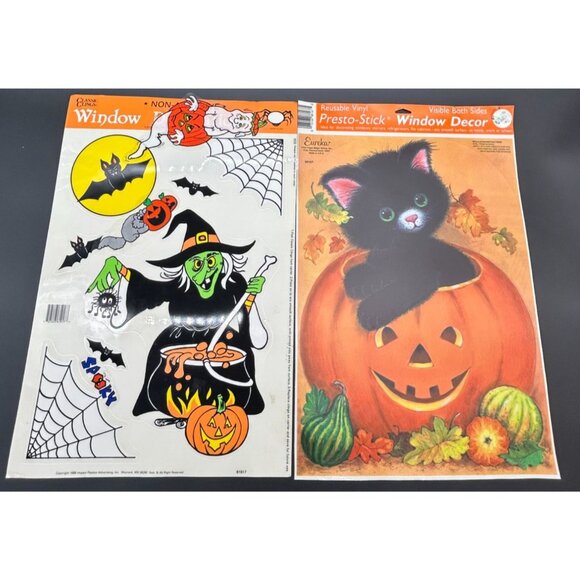Amazon.com: Halloween Black Cat Window Clings Decorations  lot vntg halloween decor flocked black cat place mats window clings treat bags